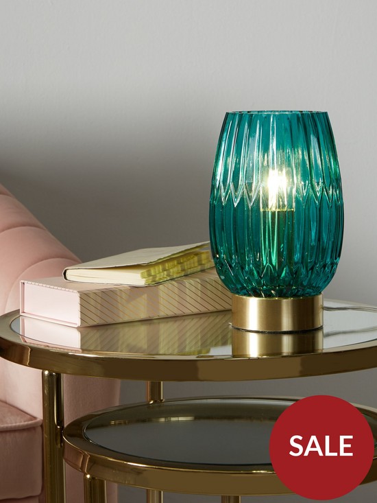 stillFront image of michelle-keegan-home-daphne-ribbed-touch-table-lamp-teal