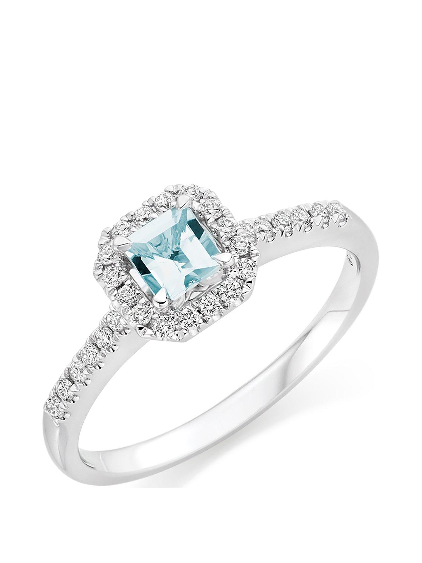 undefined 18ct White Gold Diamond and Aquamarine Ring