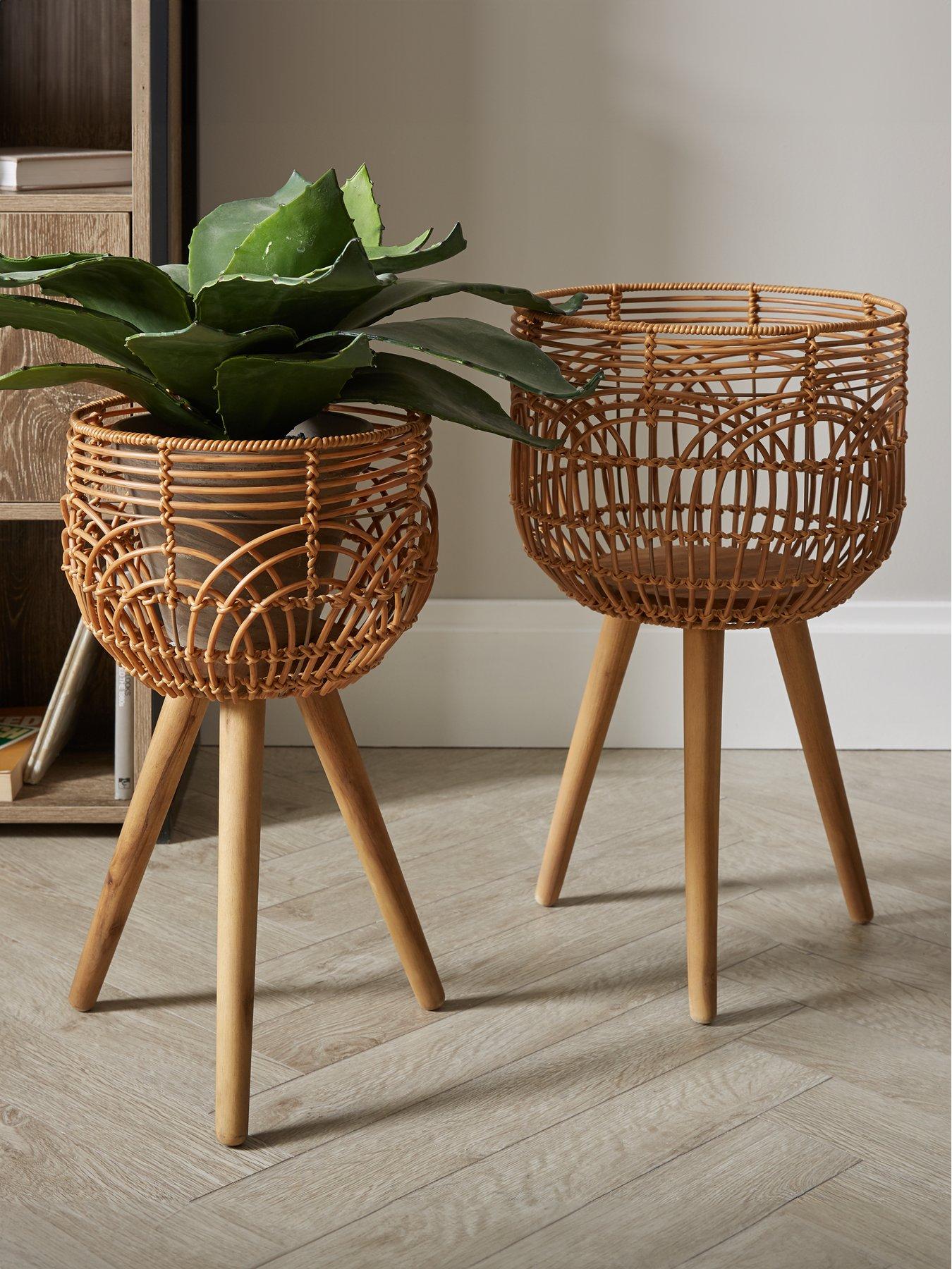 undefined Rattan-Style Standing Planters - Set of 2