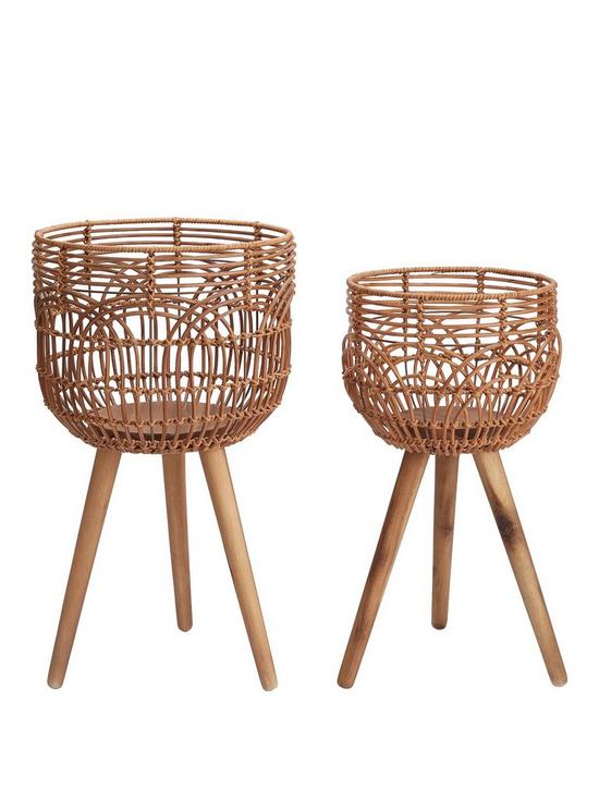 front image of rattan-style-standing-planters-set-of-2