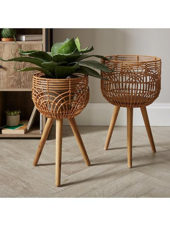 stillFront image of rattan-style-standing-planters-set-of-2