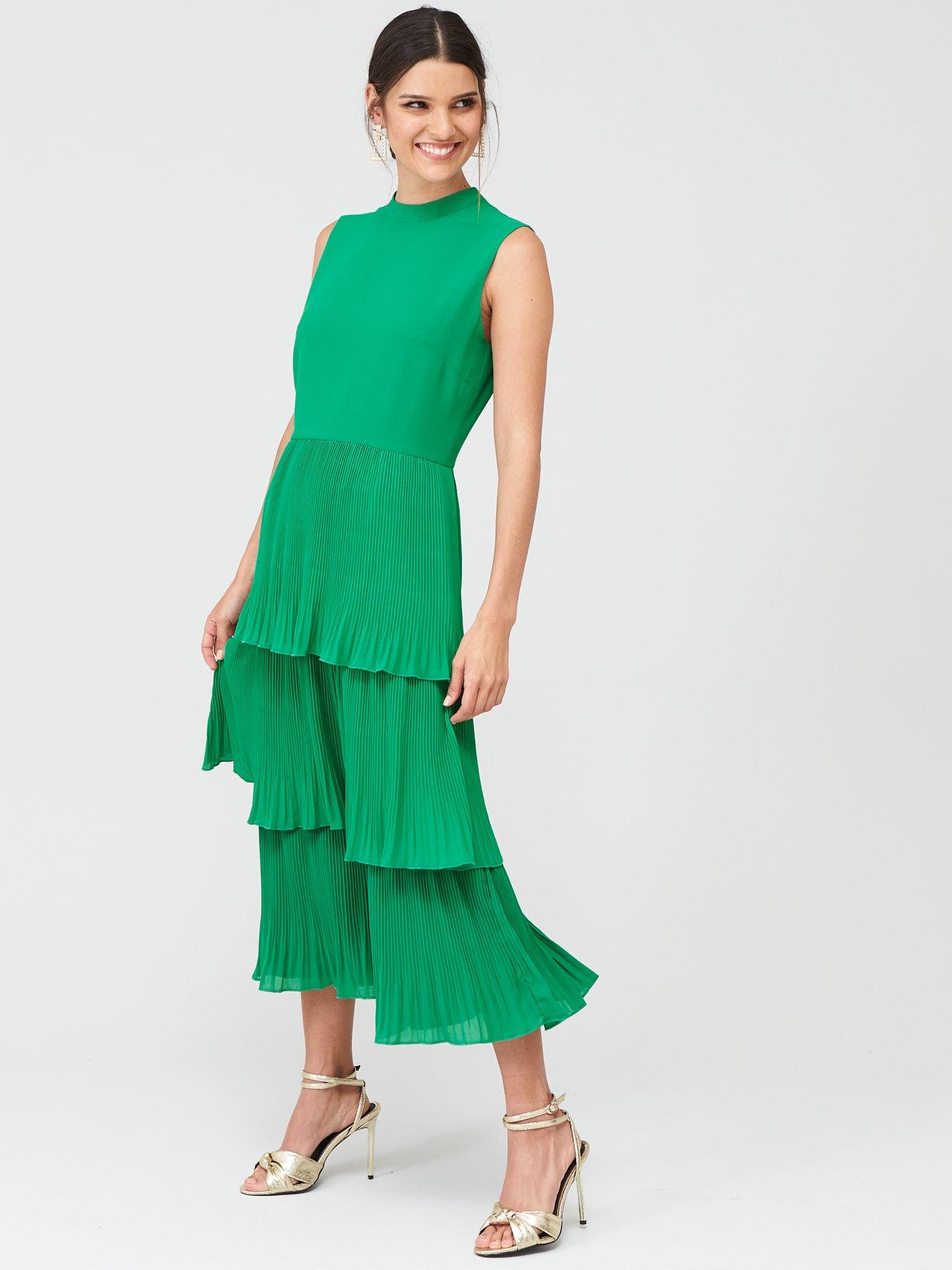 warehouse green pleated dress