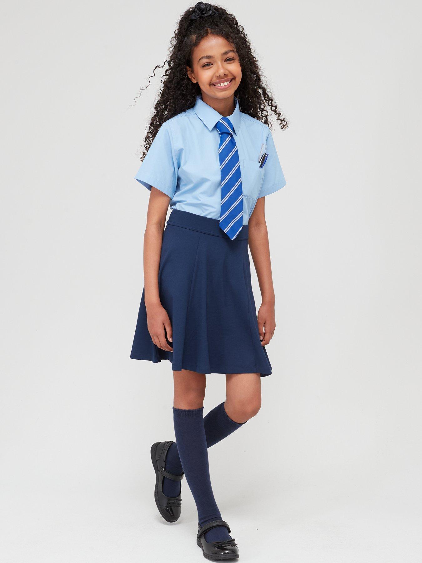 Girls 2 Pack Jersey School Skater Skirts Navy