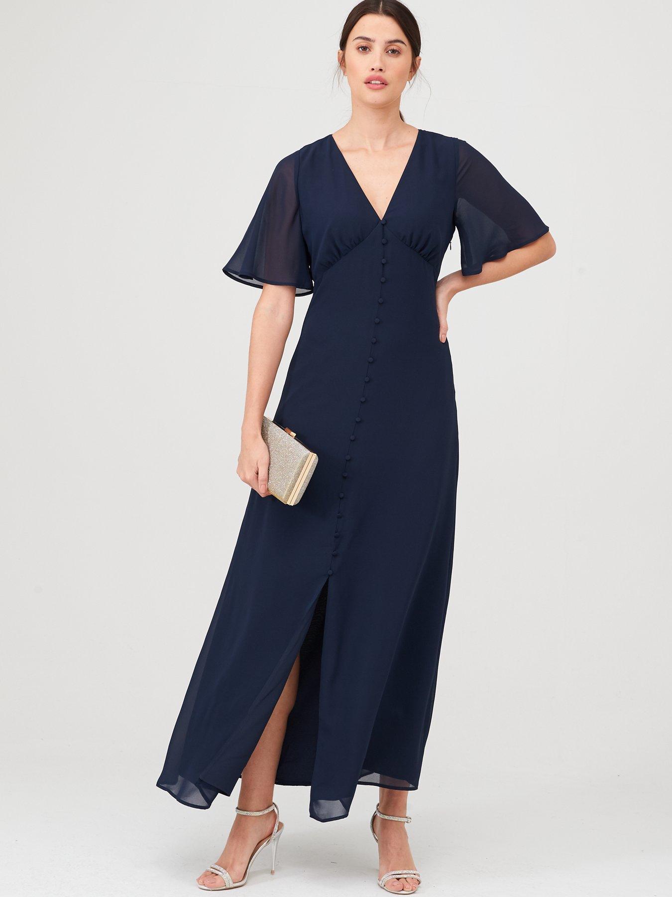 warehouse navy slinky wrap waist dress