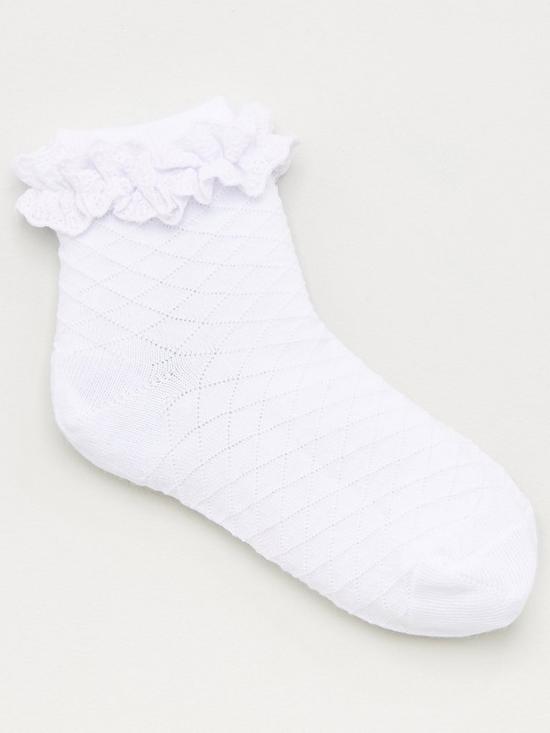 back image of v-by-very-girls-5-pack-diamond-stitch-ruffle-frill-school-ankle-socks-white