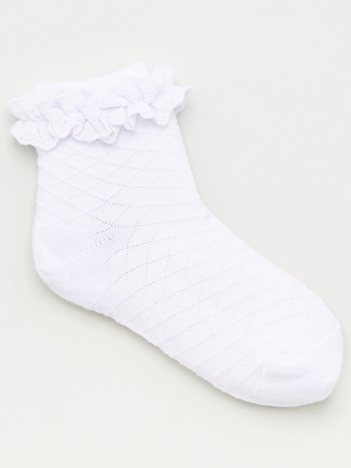 Image 2 of 3 of Everyday Girls 5 Pack Diamond Stitch Ruffle Frill School Ankle Socks - White