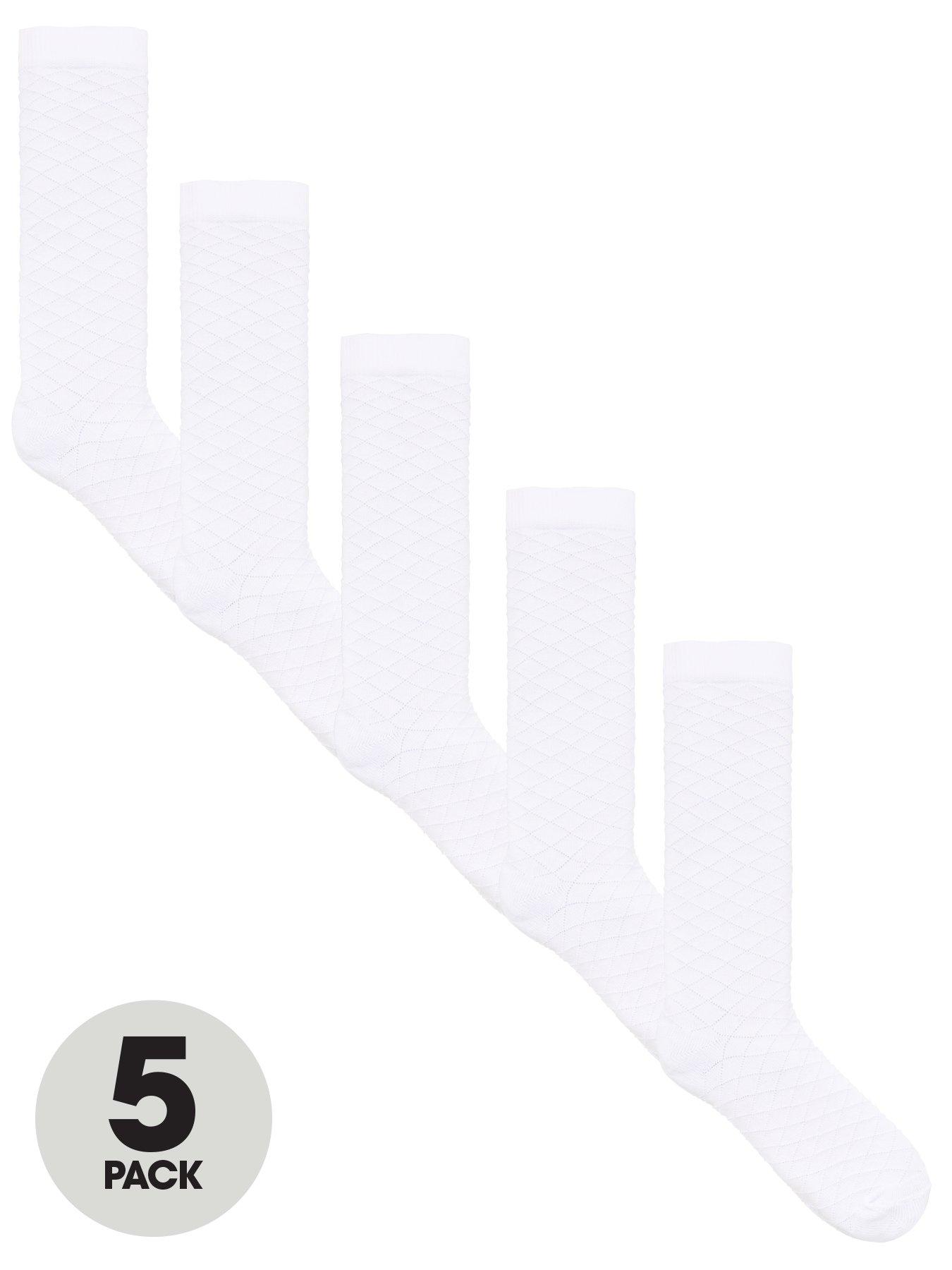 The Very Collection Girls 5 Pack Knee Length Diamond Filet Stitch School Socks - White