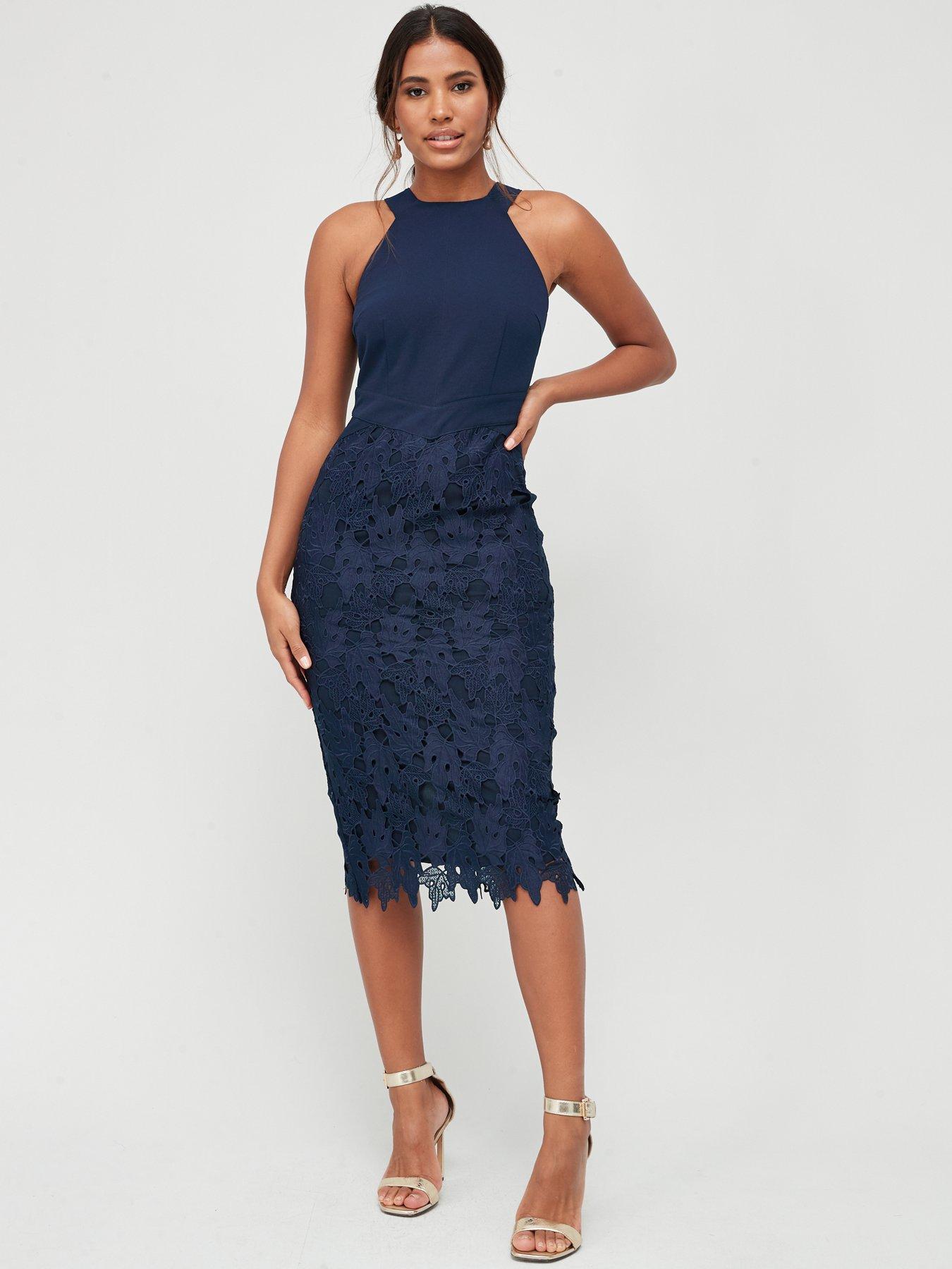 navy lace pencil dress
