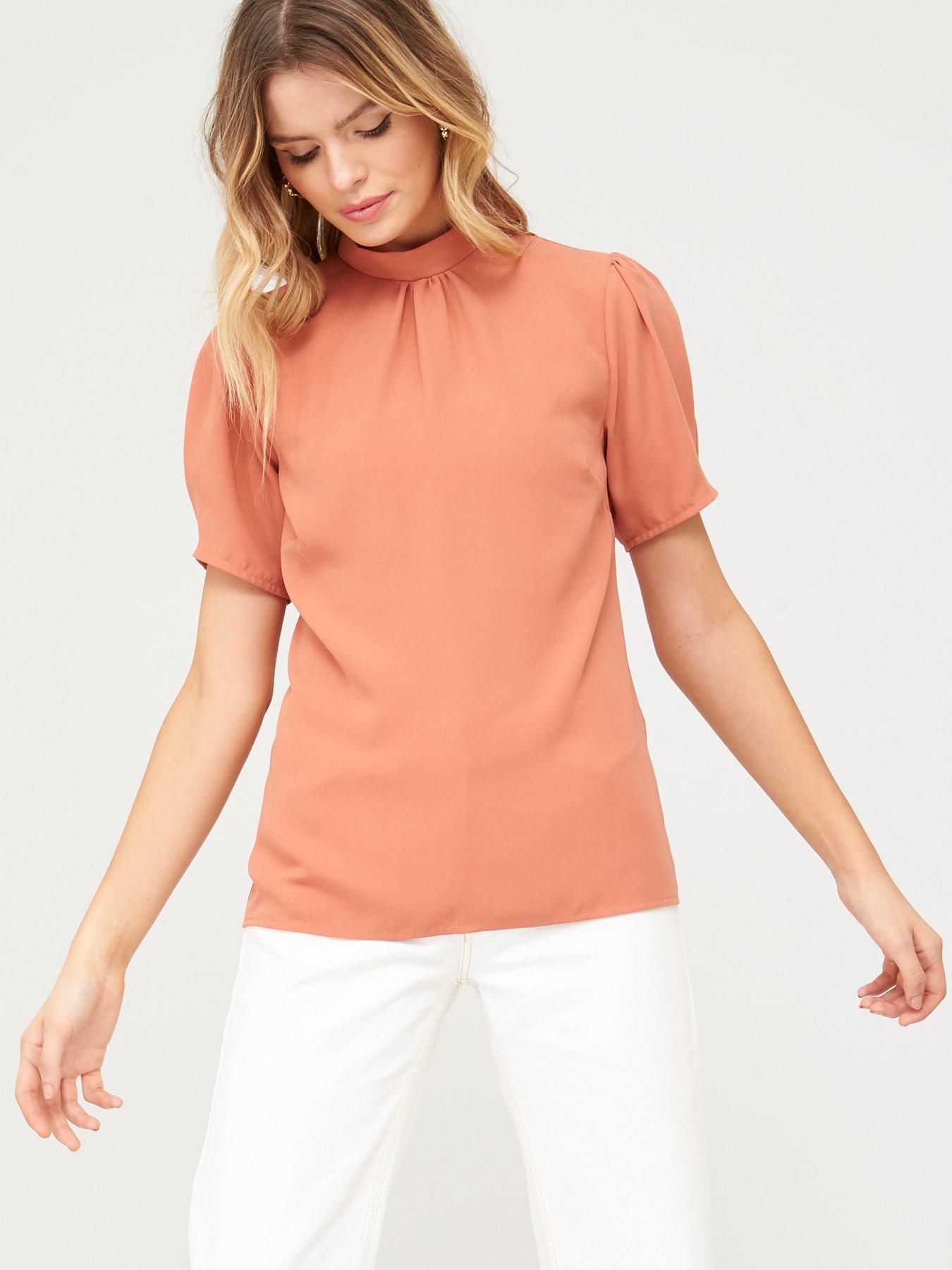 Womens Plus Size Orange Floral Print Embroidered Neck Summer Top 16 18 20 6023