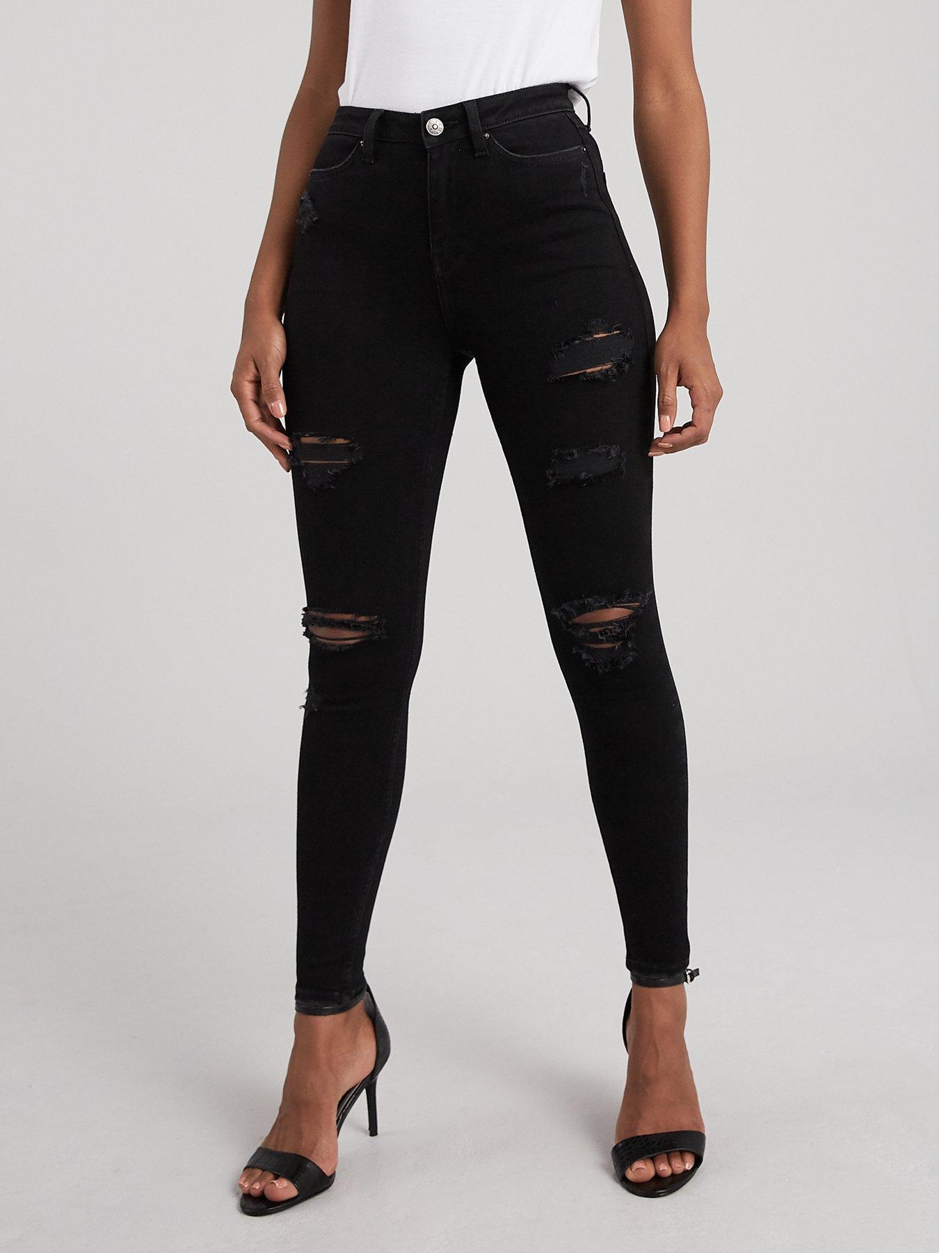 black extreme ripped skinny jeans womens