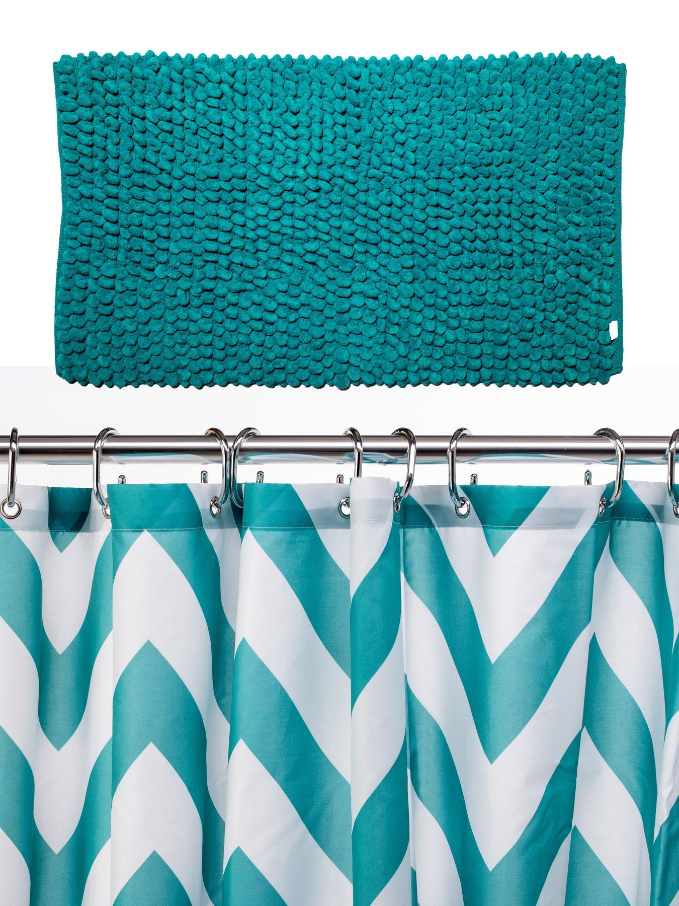 undefined Chevron Shower Curtain and Bathmat Set – Aqua