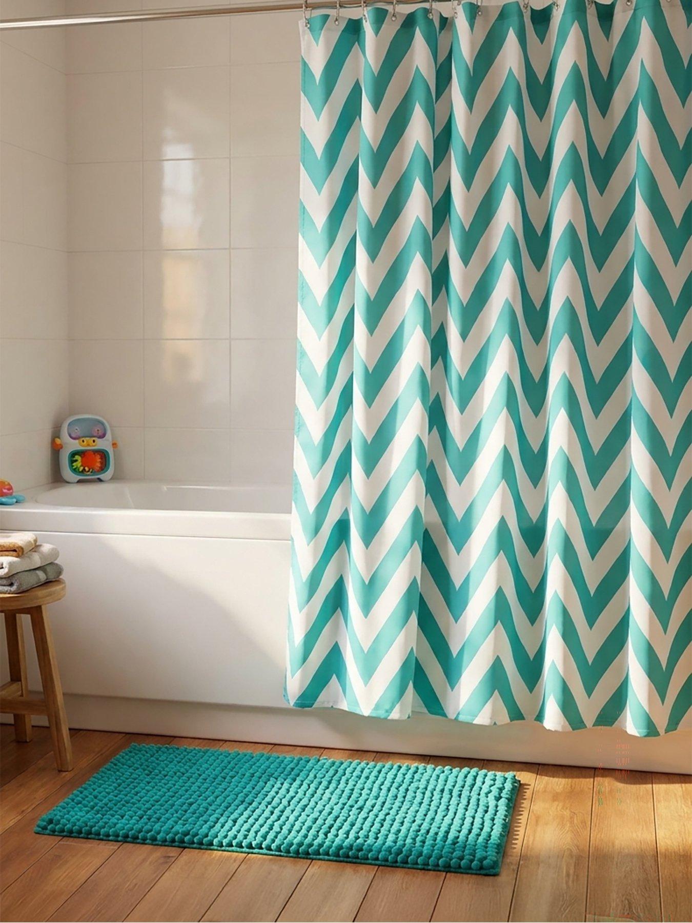 Croydex Chevron Shower Curtain and Bathmat Set – Aqua