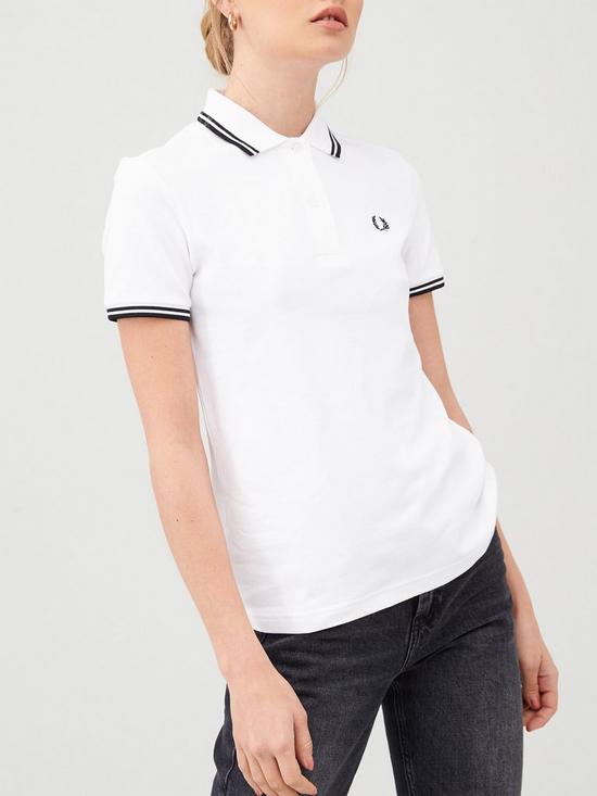 front image of fred-perry-twin-tipped-polo-t-shirt-white