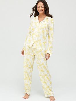 V by Very V By Very Woven Button Up Pyjamas - Yellow Palm Picture