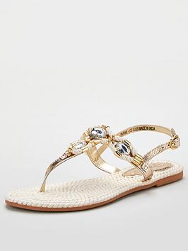 V by Very V By Very Halo Leather Toe Post Embellished Sandal - Natural Picture