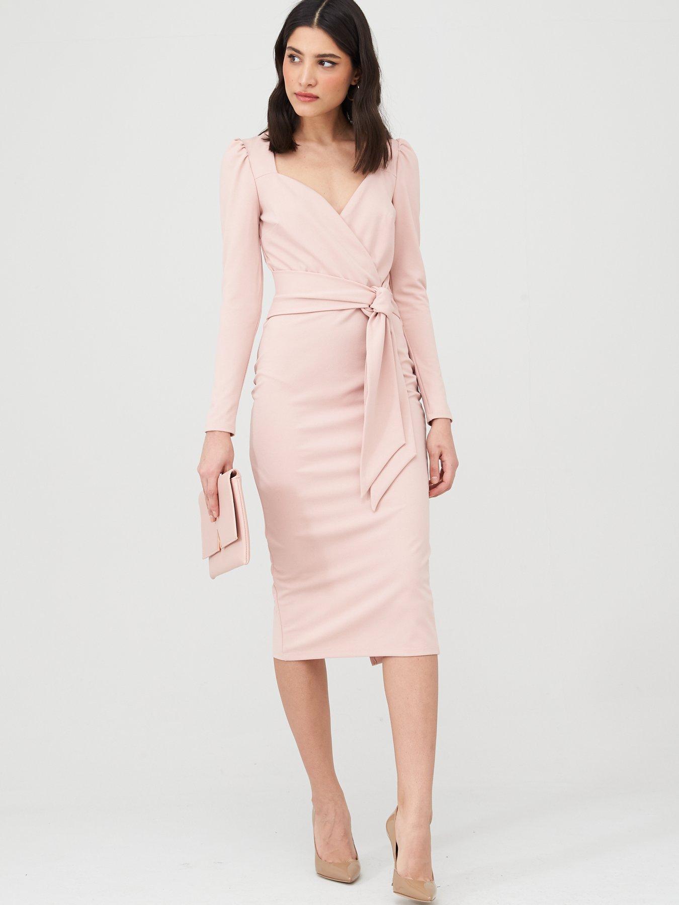 wrap tie midi dress