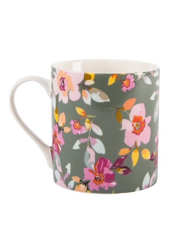 front image of summerhouse-by-navigate-gardenia-gift-boxed-grey-floral-mug