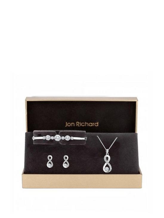 front image of jon-richard-silver-plated-crystal-infinity-jewellery-set