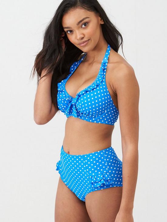 front image of pour-moi-hot-spots-halter-underwired-top-blue