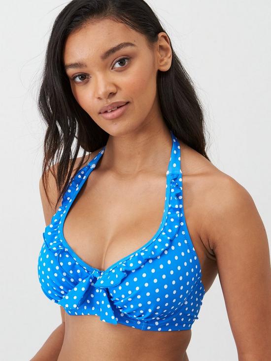 stillFront image of pour-moi-hot-spots-halter-underwired-top-blue
