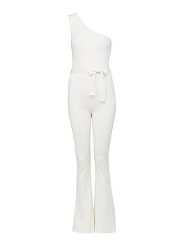 Missguided Missguided One Shoulder Self Belt Jumpsuit - White Picture