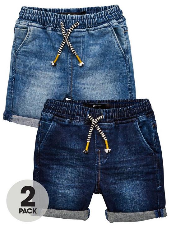 front image of v-by-very-toddlernbspboys-2-pack-denim-jog-waistband-shorts-multi
