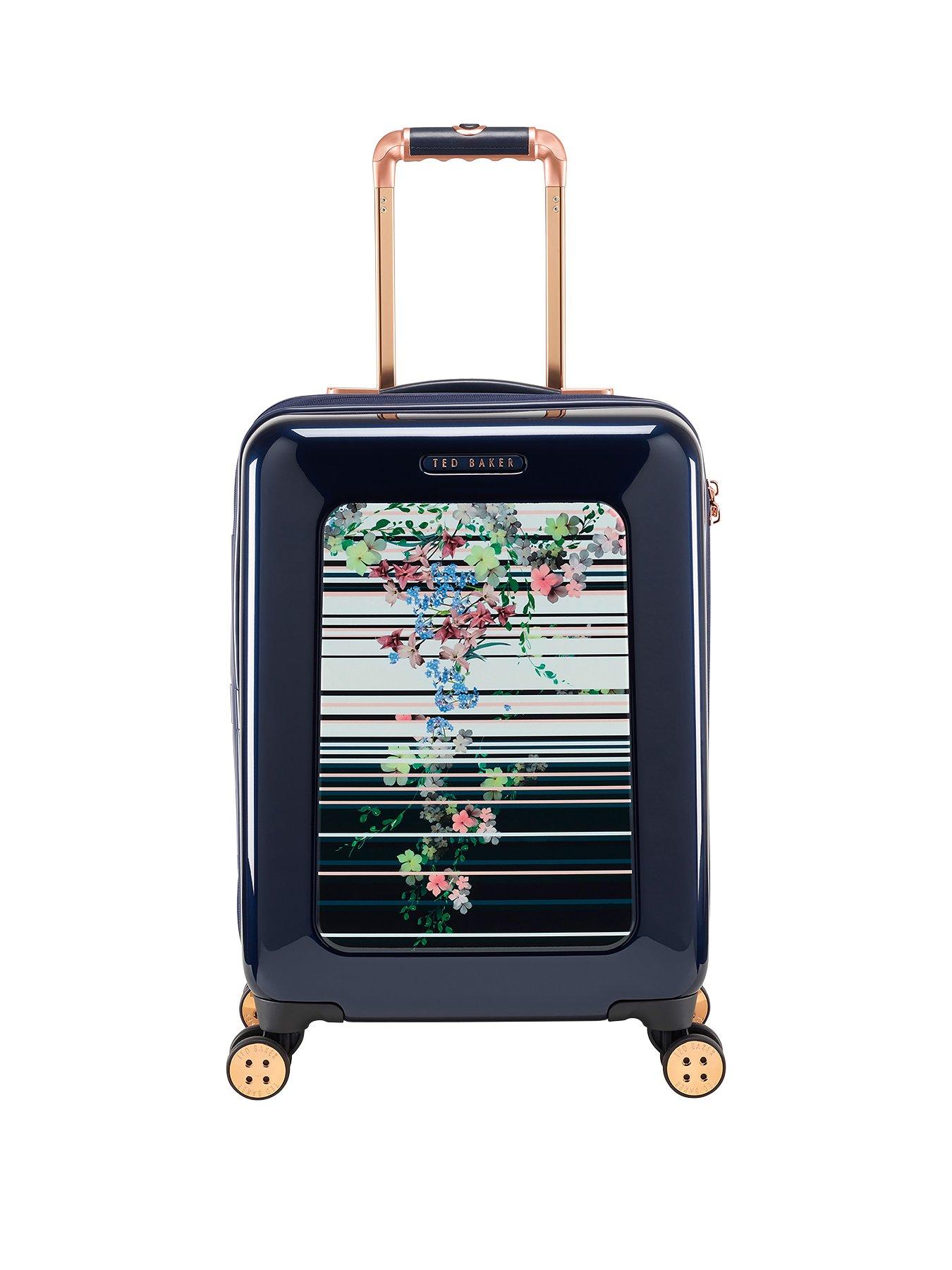 fabric suitcase with recessed wheels