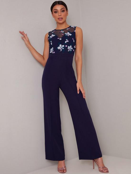 front image of chi-chi-london-novah-jumpsuit-navy