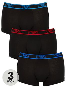 Emporio Armani Bodywear   Eva Band 3 Pack Stretch Cotton Trunks - Black