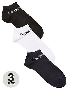 Emporio Armani Bodywear   Essential Logo 3 Pack Trainers Socks - Black/Navy/White
