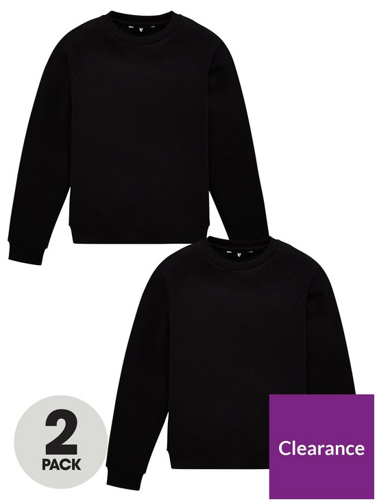 front image of v-by-very-unisex-2-pack-basic-school-sweat-top-black