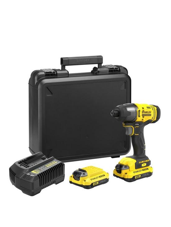 front image of stanley-fatmax-sfmcf800c2k-gb-18v-lithium-ion-impact-driver-2x-15ah-batteries-kit-box