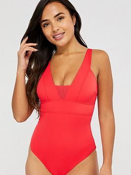 Accessorize   Lexi Mesh Insert Slimming Swimsuit - Red