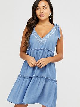Accessorize   Bow Tie Tiered Dress Chambray - Blue