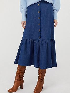 Monsoon Monsoon Tori Organic Cotton Tiered Denim Skirt - Blue Picture