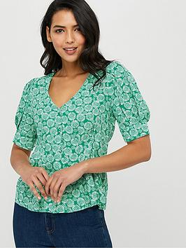 Monsoon Monsoon Indie Print Sustainable Viscose Top - Green Picture