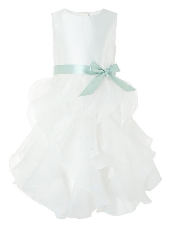 front image of monsoon-girls-cannes-ivory-organza-ruffle-dress-ivory