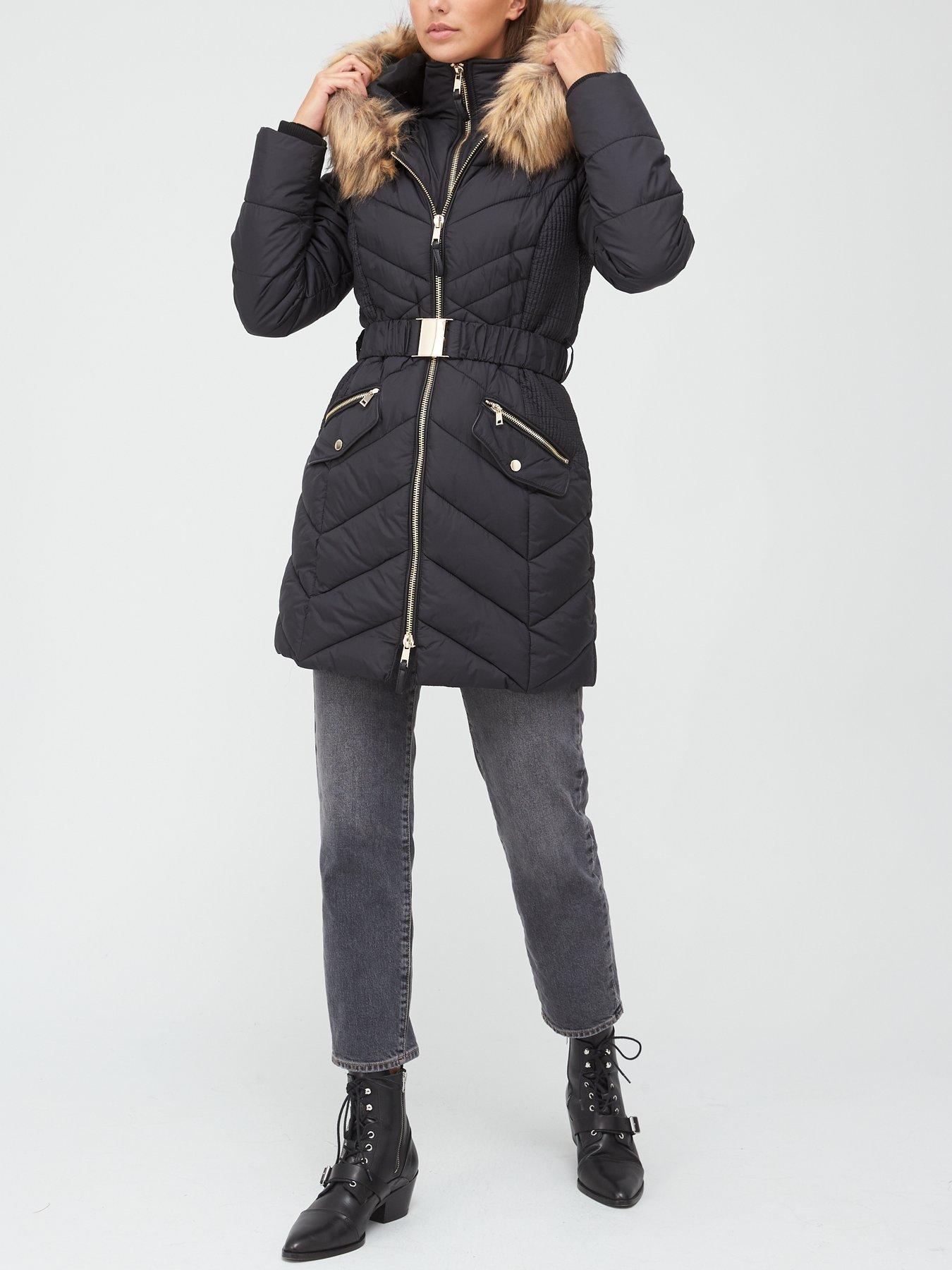 black padded coat with belt