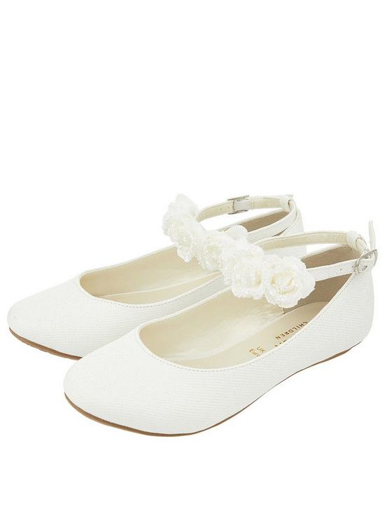 front image of monsoon-girls-amy-corsage-ankle-strap-ballerina-ivory