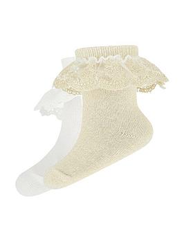 Monsoon   Baby Girls 2 Pack Lace Socks - Gold