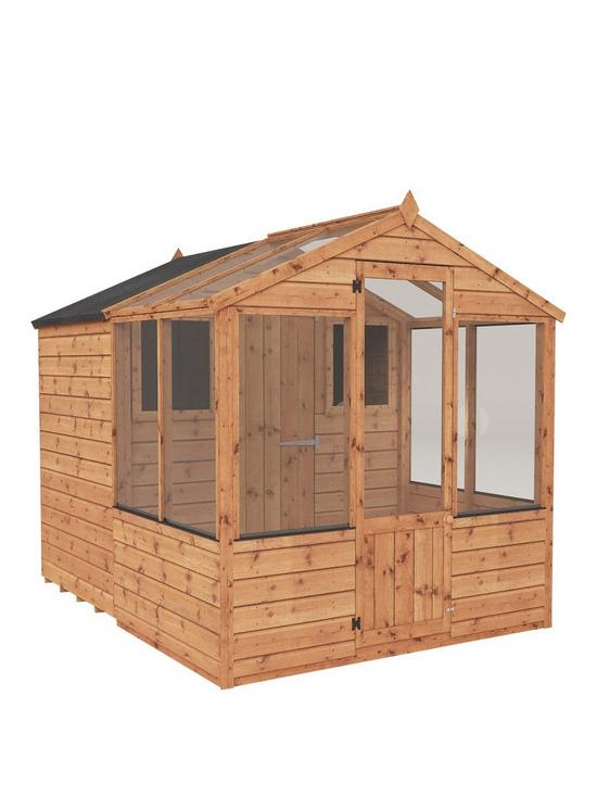 front image of mercia-8x6-shiplap-dip-treated-combi-shed-greenhouse
