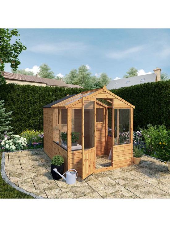 stillFront image of mercia-8x6-shiplap-dip-treated-combi-shed-greenhouse