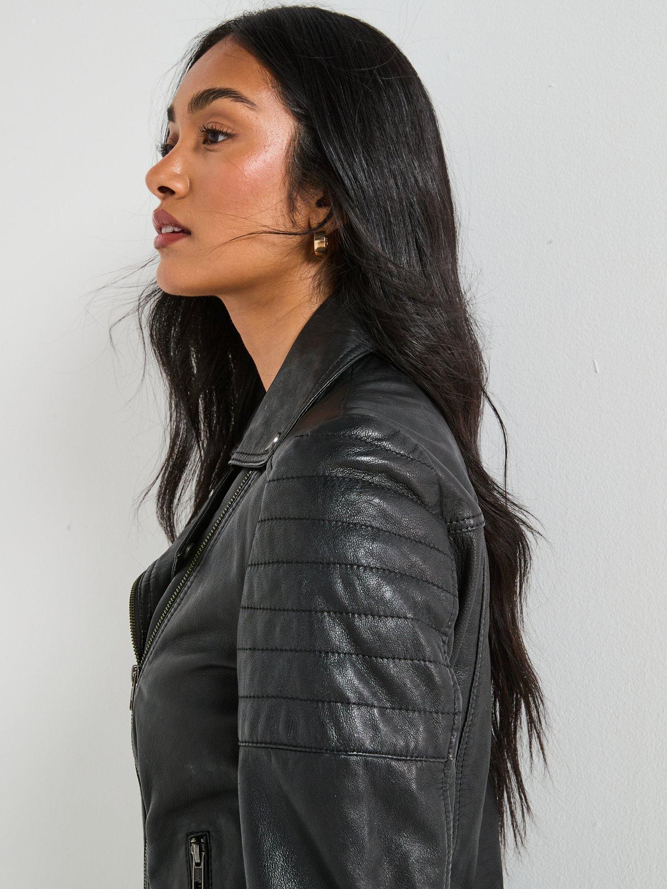 Image 4 of 6 of V by Very Leather Biker Jacket - Black