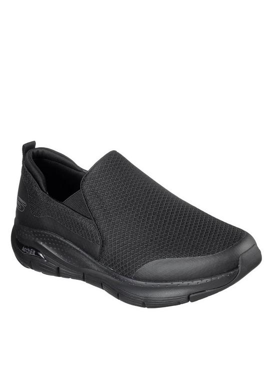 front image of skechers-arch-fit-slip-on-shoe-blackwhite
