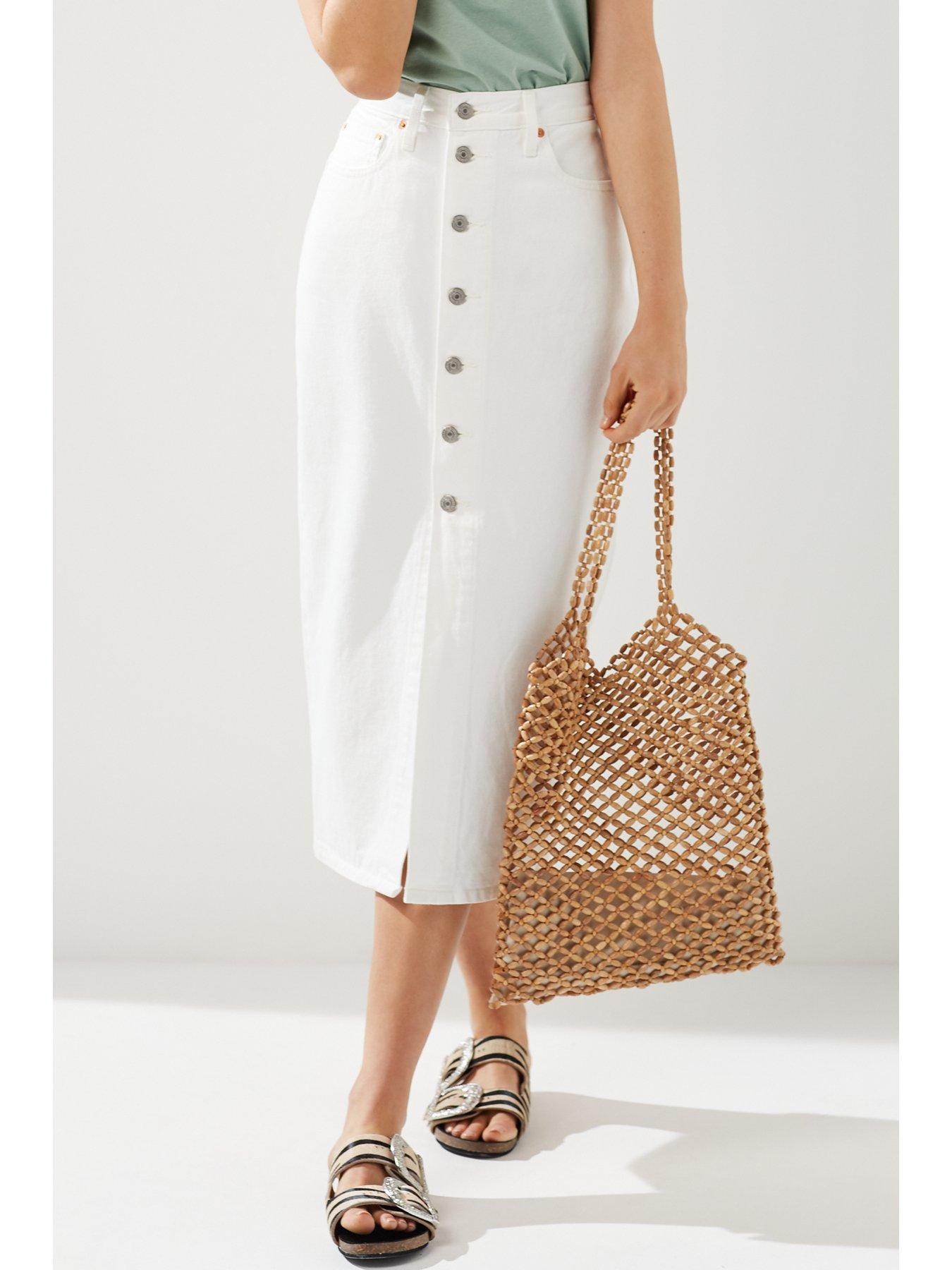 white button up midi skirt