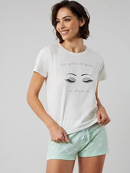 Boux Avenue Boux Avenue Too Glam Tee And Short Pj Set - Green White Picture