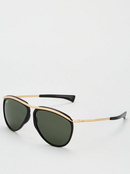 front image of ray-ban-olympian-aviator-sunglasses-blackgold