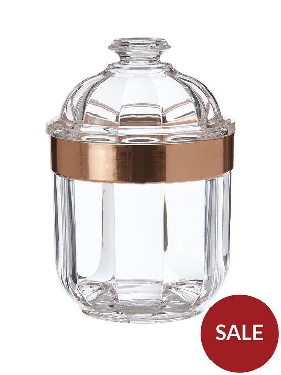front image of premier-housewares-small-acrylic-canister-with-rose-gold-finish