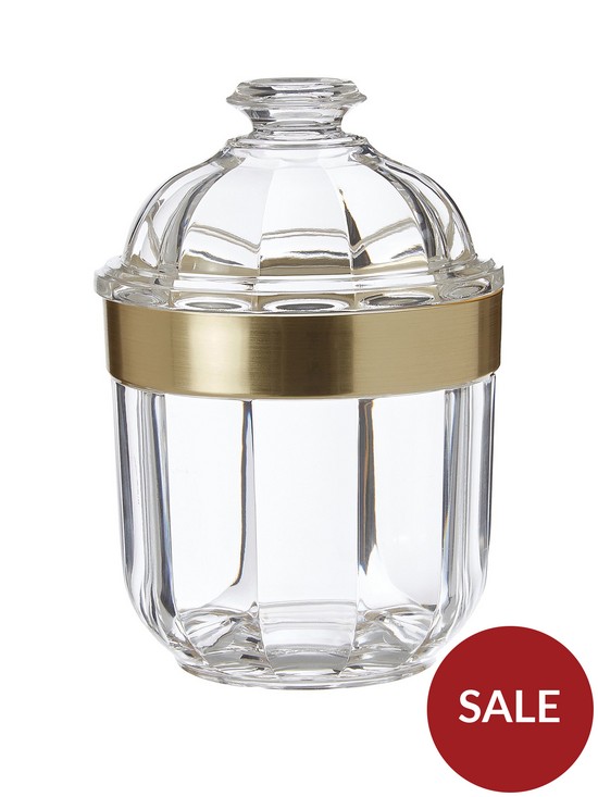 front image of premier-housewares-small-acrylic-canister-with-gold-finish