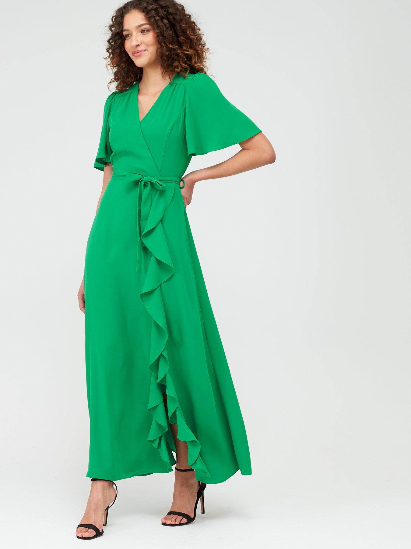 wrap frill maxi dress